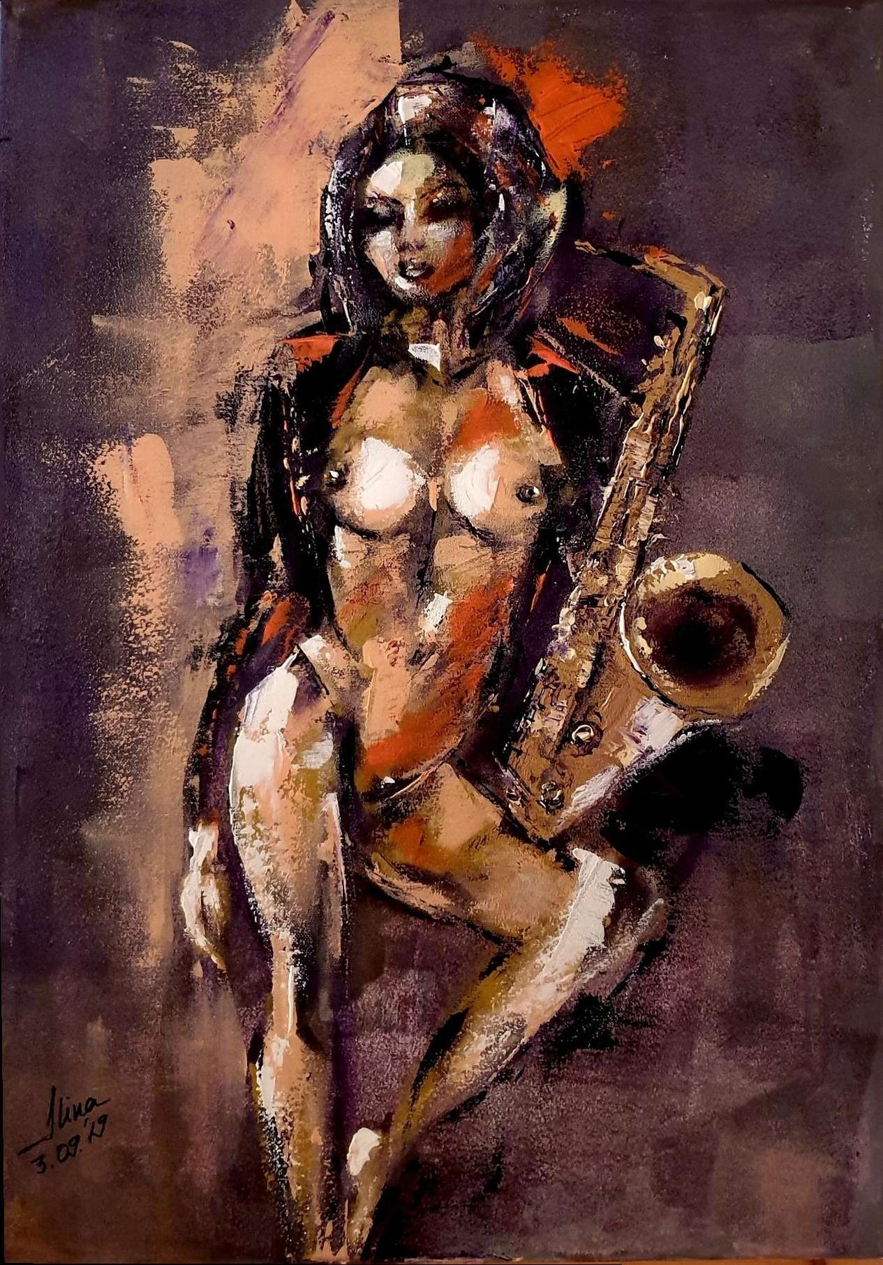 ArteDiAlina.com painting: behind the purple curtain